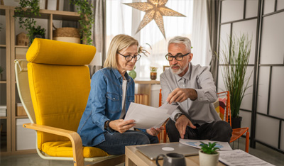 Senior couple looking at documents